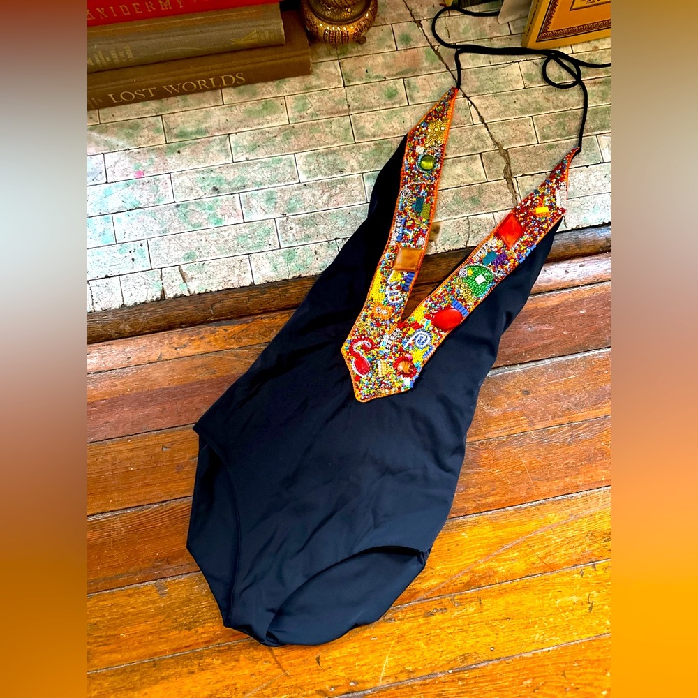 ANTHRO Gorgeous beaded one piece swimsuit